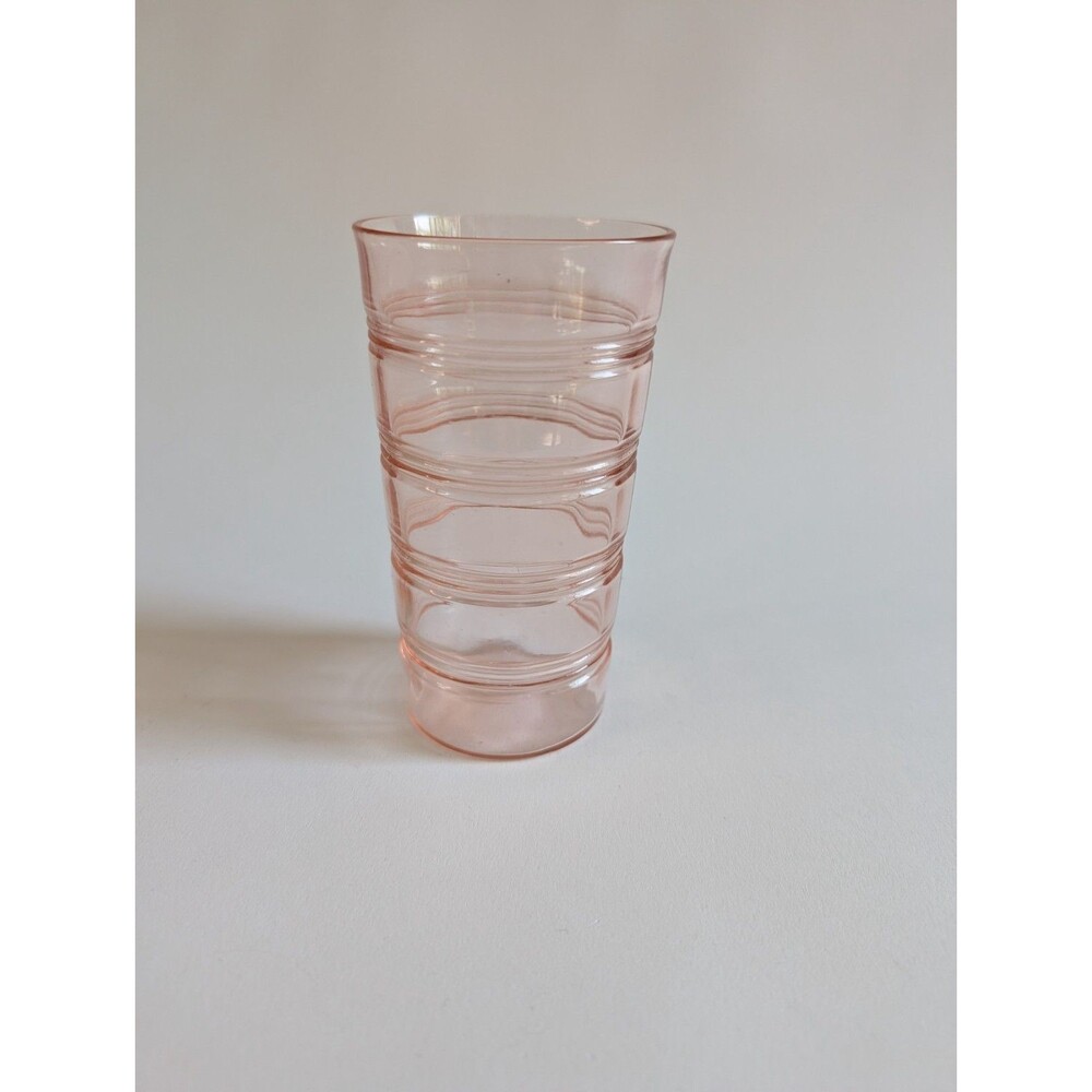 Hocking Glass Banded Rings Pattern Tumbler - Rare Pink